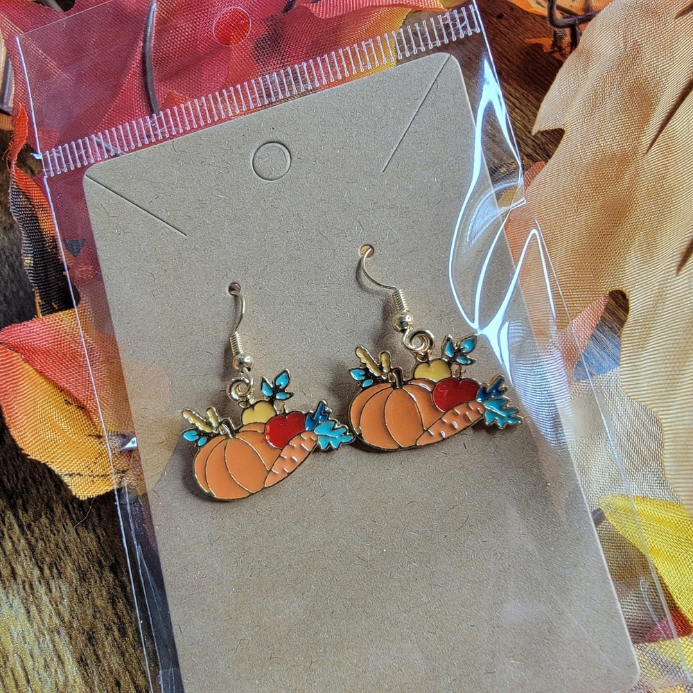 🍁8 Final!! Pumpkins And Leaves Earrings